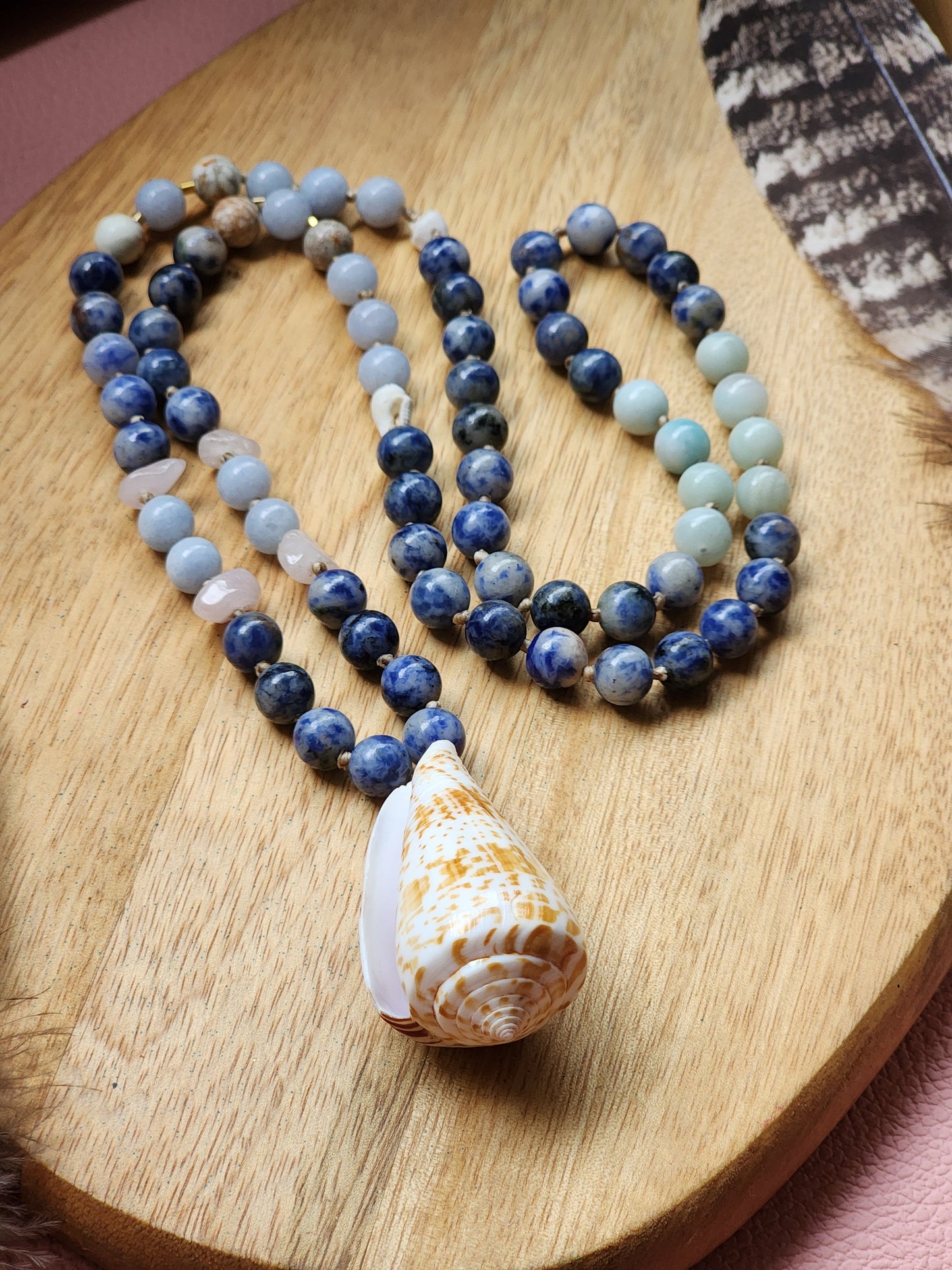 Blue spot jasper shell necklace