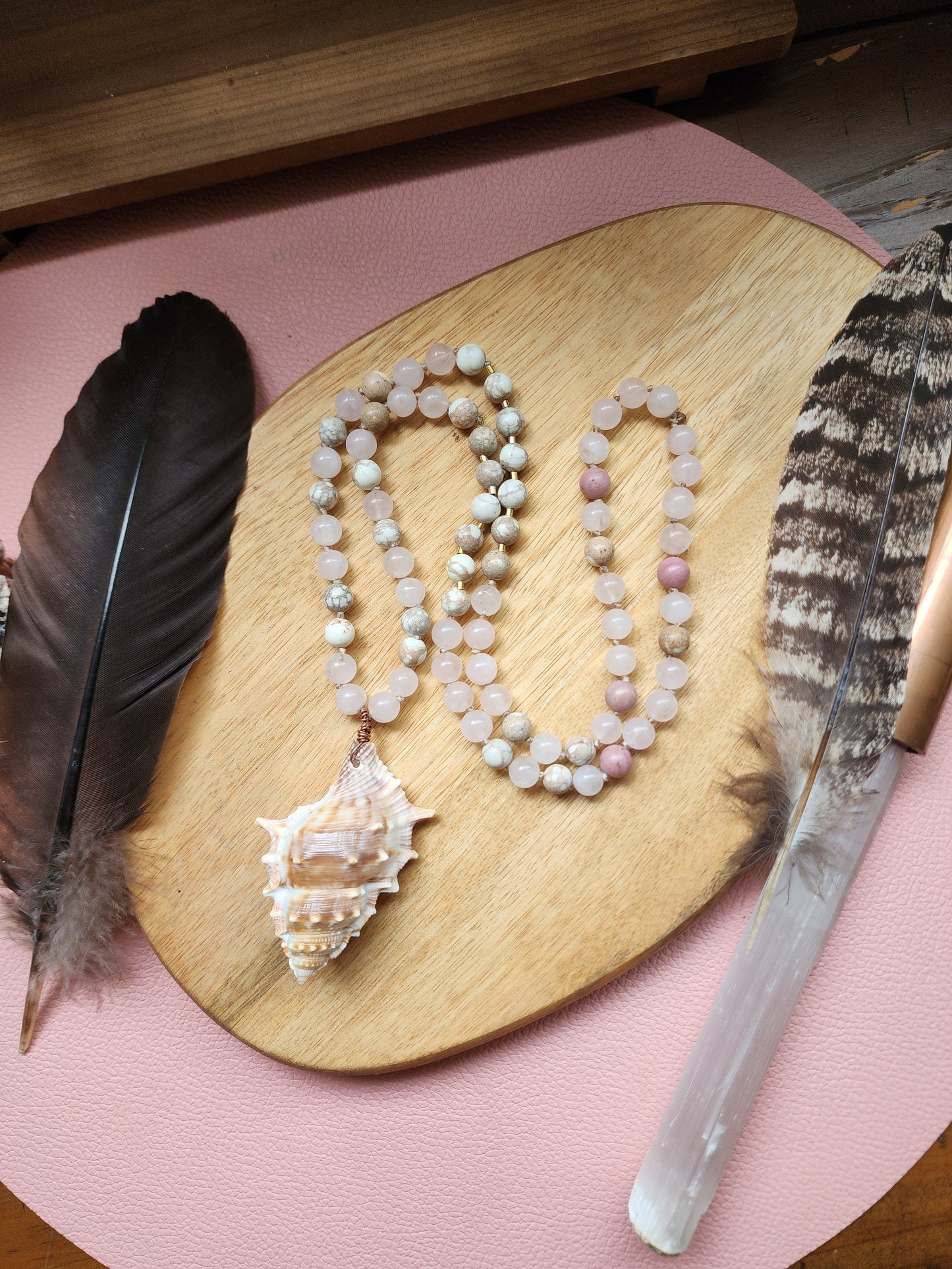 Rose Quartz opal shell necklace