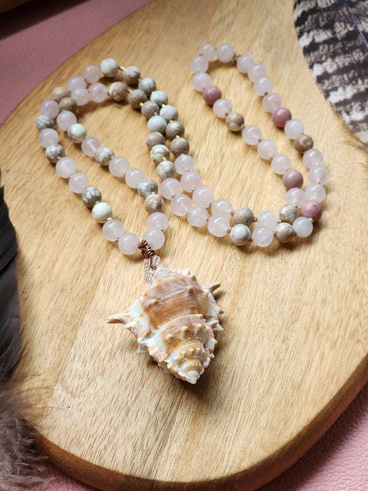 Rose Quartz opal shell necklace