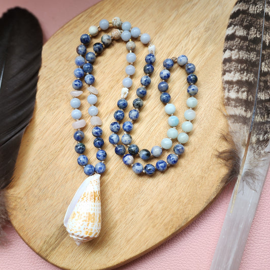 Blue spot jasper shell necklace