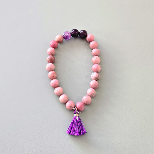 Affirmation bracelet - rhodochrosite, amethyst