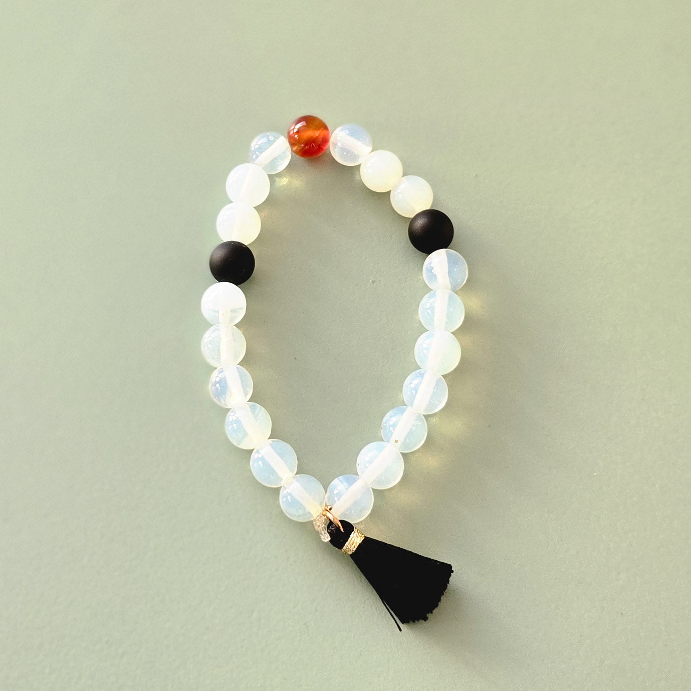 Affirmation bracelet - opal, matte black onyx, carnelian